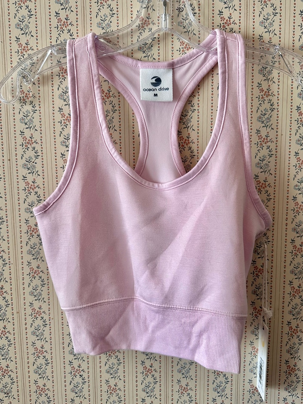Ocean Drive Women's Hibiscus Pink Racerback Cropped Tank Cloud Fleece Medium NWT